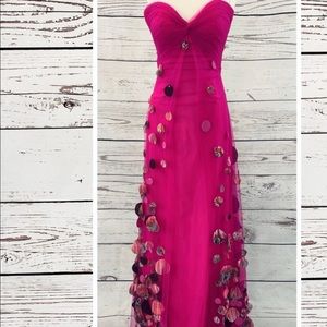 Jovani hot pink strapless tulle fun fabric circles